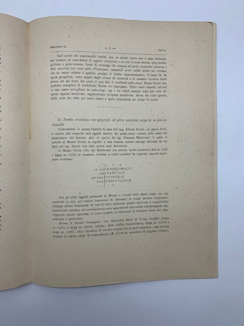 Pavia, Langosco Lomellina, Varese, Vho di Piadena, Brescia. Bovezzo, Timoline. Antichità rinvenute in vari comuni della Regione XI durante il biennio 1910-1911